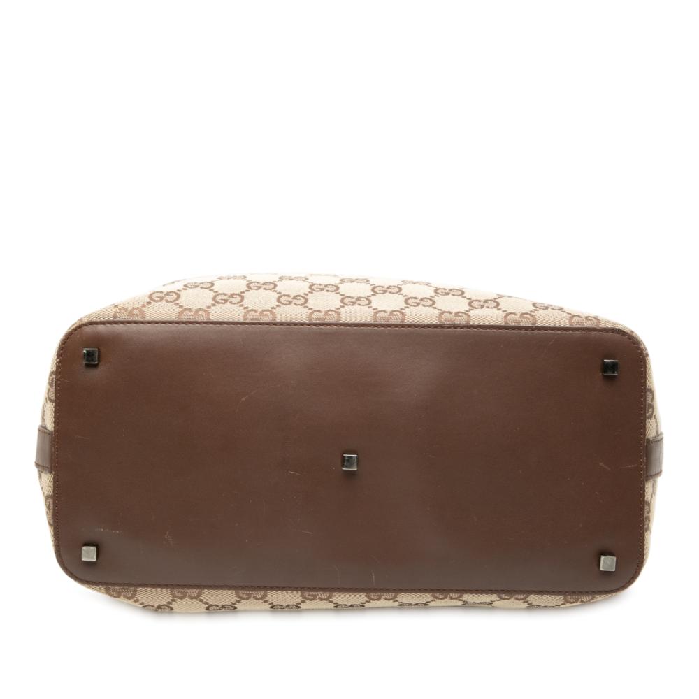 Gucci B Gucci Brown Beige Canvas Fabric GG Shoulder Bag Italy