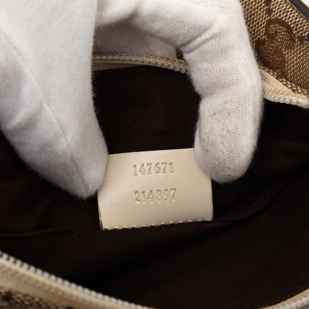 Gucci B Gucci Brown Beige Canvas Fabric GG Perforated Crossbody Italy