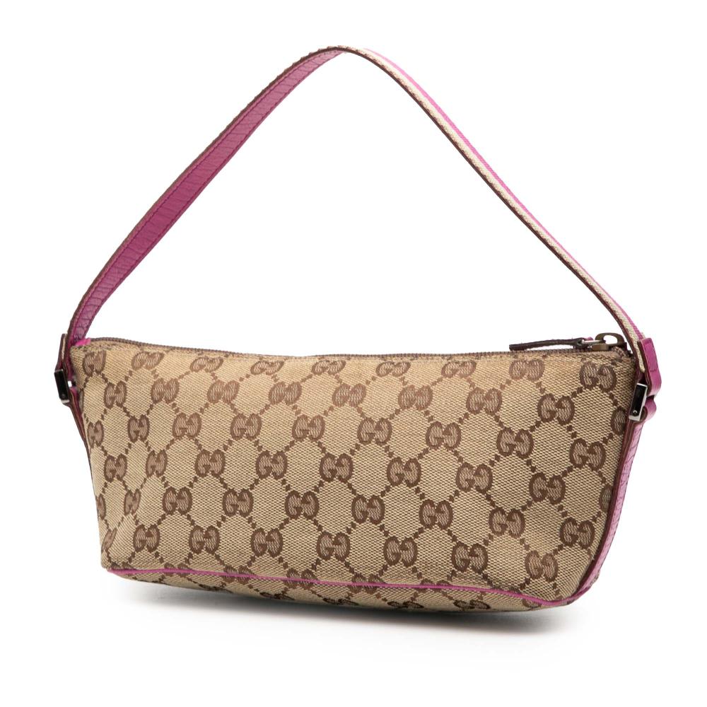 Gucci B Gucci Brown Beige with Pink Canvas Fabric GG Web Boat Italy