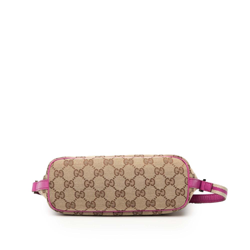 Gucci B Gucci Brown Beige with Pink Canvas Fabric GG Web Boat Italy
