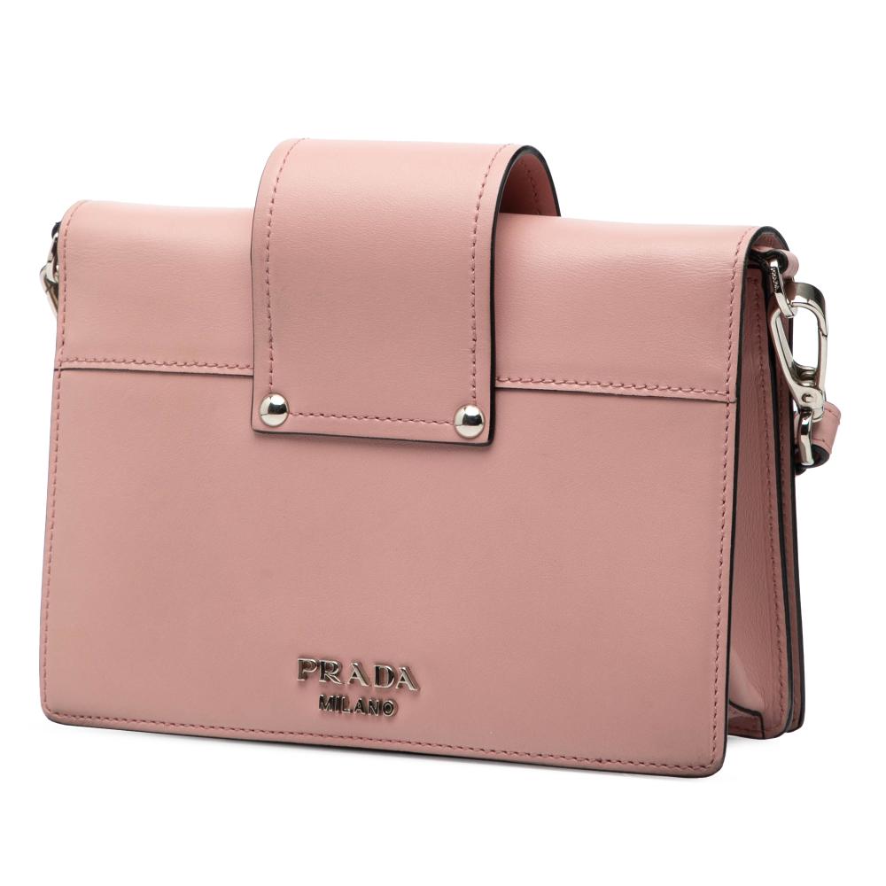 Prada B Prada Pink Calf Leather City Plex Ribbon Crossbody Italy
