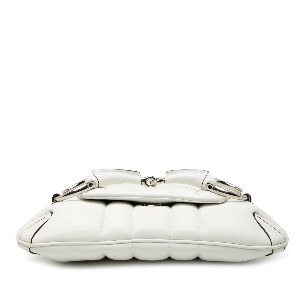Gucci AB Gucci White Calf Leather Small Quilted Horsebit Chain Satchel Italy