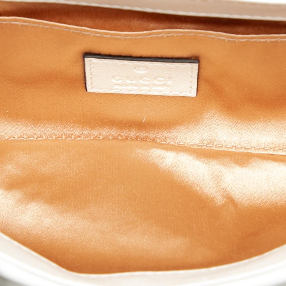 Gucci AB Gucci White Calf Leather Small Quilted Horsebit Chain Satchel Italy