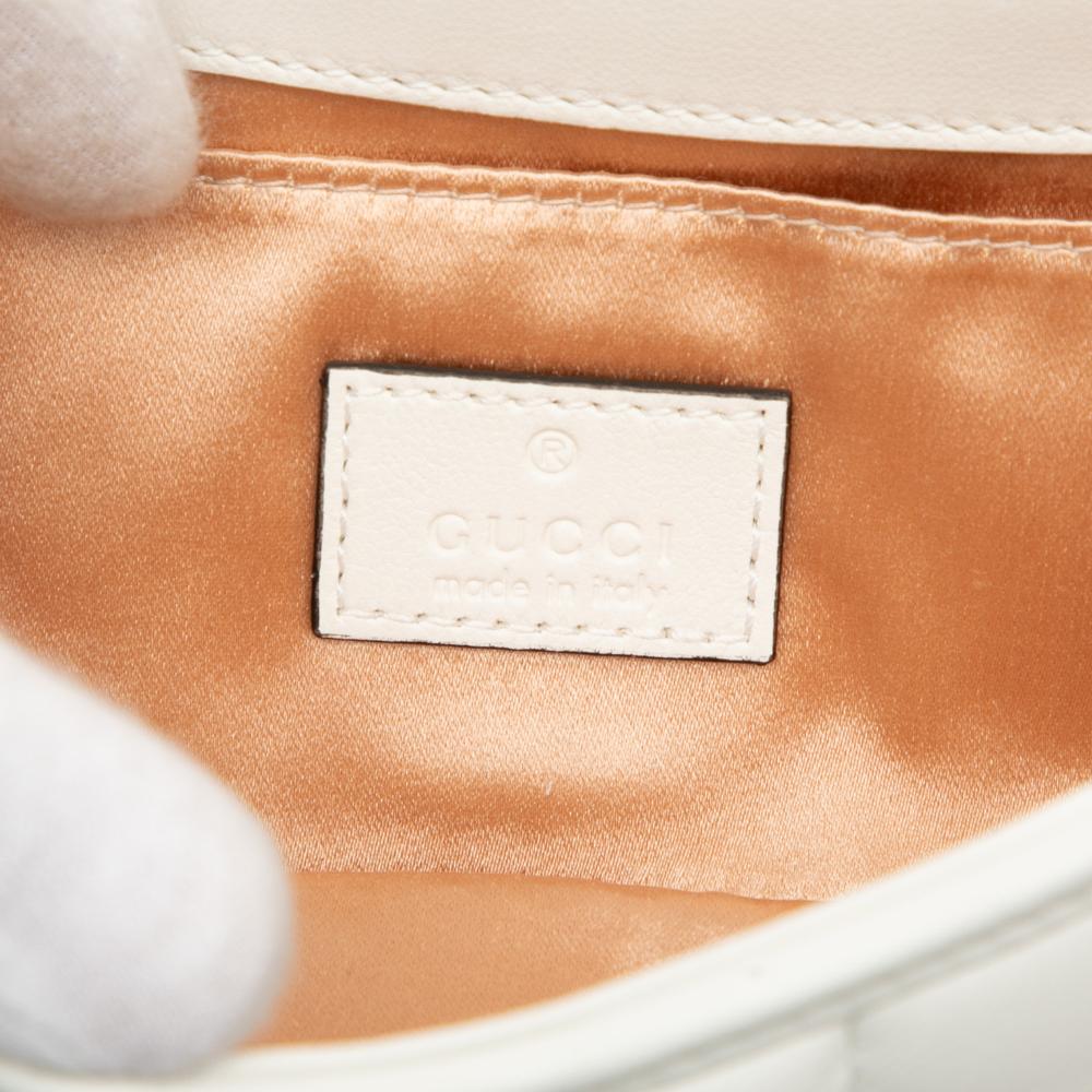 Gucci AB Gucci White Calf Leather Small Quilted Horsebit Chain Satchel Italy