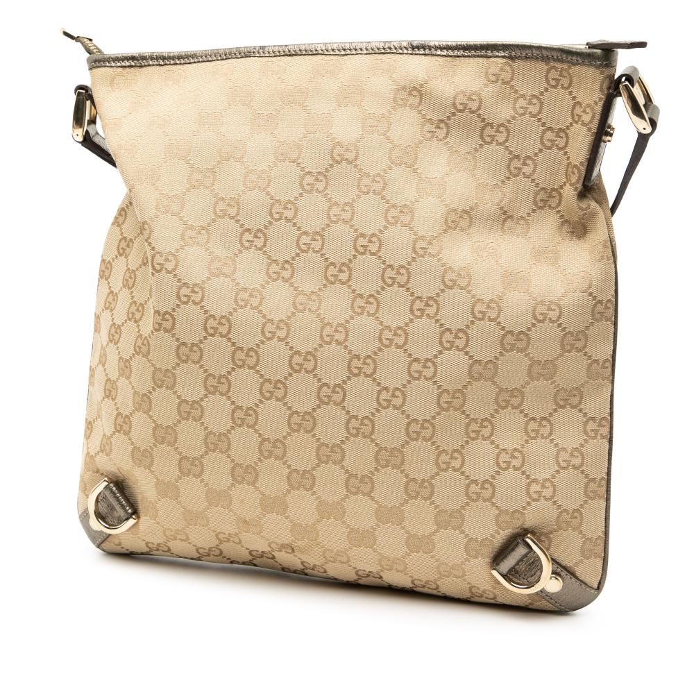 Gucci B Gucci Brown Beige Canvas Fabric GG Abbey D Ring Crossbody Italy