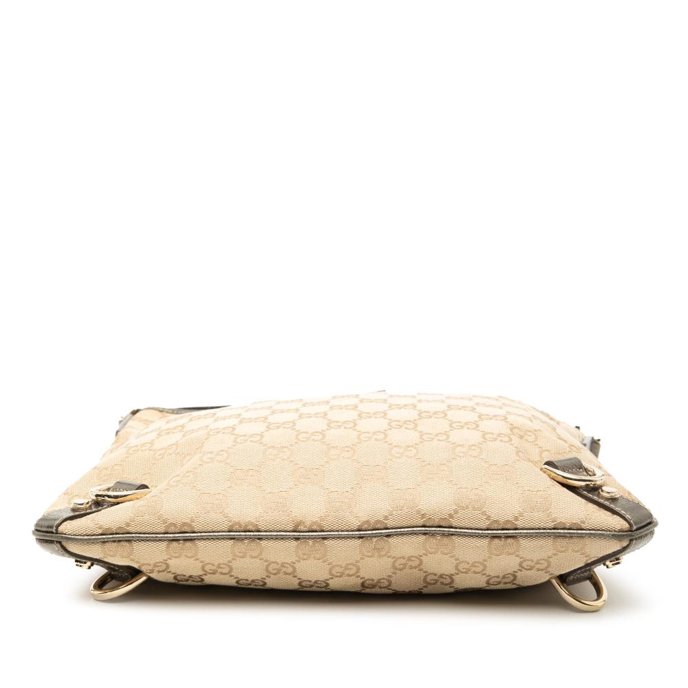 Gucci B Gucci Brown Beige Canvas Fabric GG Abbey D Ring Crossbody Italy