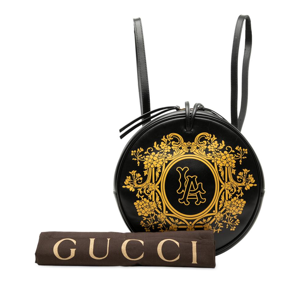 Gucci B Gucci Black Calf Leather MLB LA Angels Round Backpack Italy