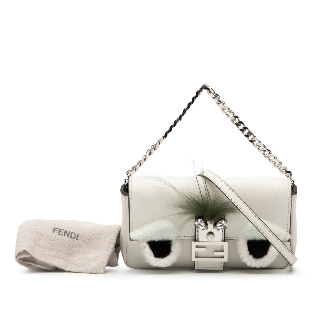 Fendi B Fendi White Nappa Leather Leather Micro Nappa Monster Baguette Satchel Italy