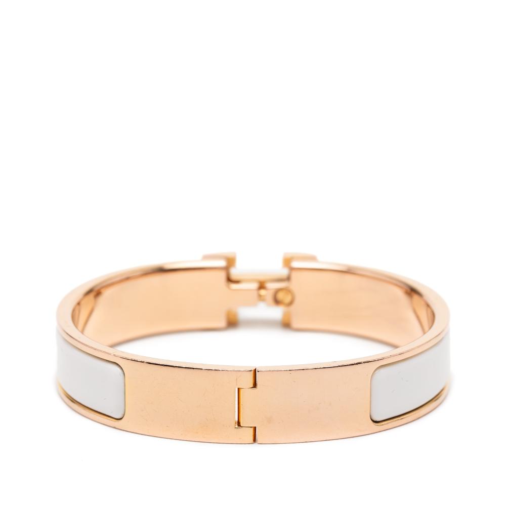 Hermès B Hermès White with Gold Enamel Other Narrow Clic H Bracelet PM France