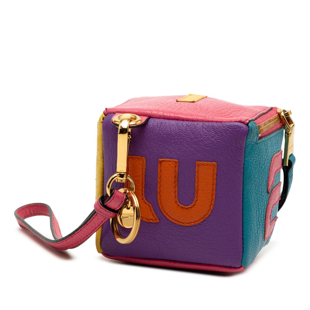 Miu Miu B Miu Miu Multi Goatskin Leather Logo Cube Wristlet Coin Pouch Italy