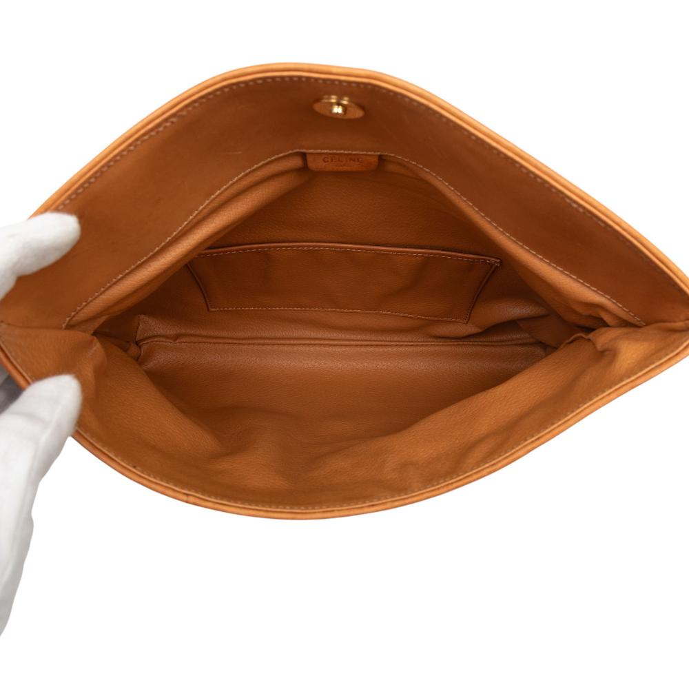 Celine B Celine Brown Coated Canvas Fabric Macadam Clutch Italy