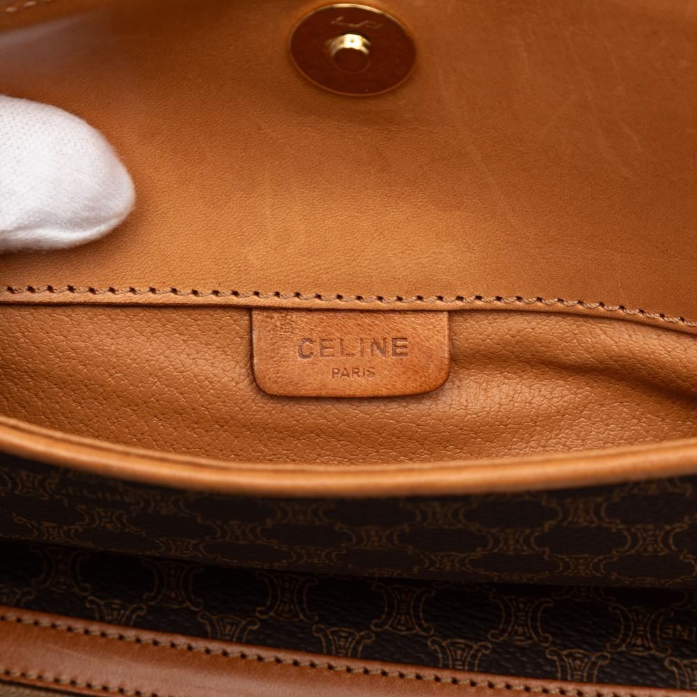 Celine B Celine Brown Coated Canvas Fabric Macadam Clutch Italy
