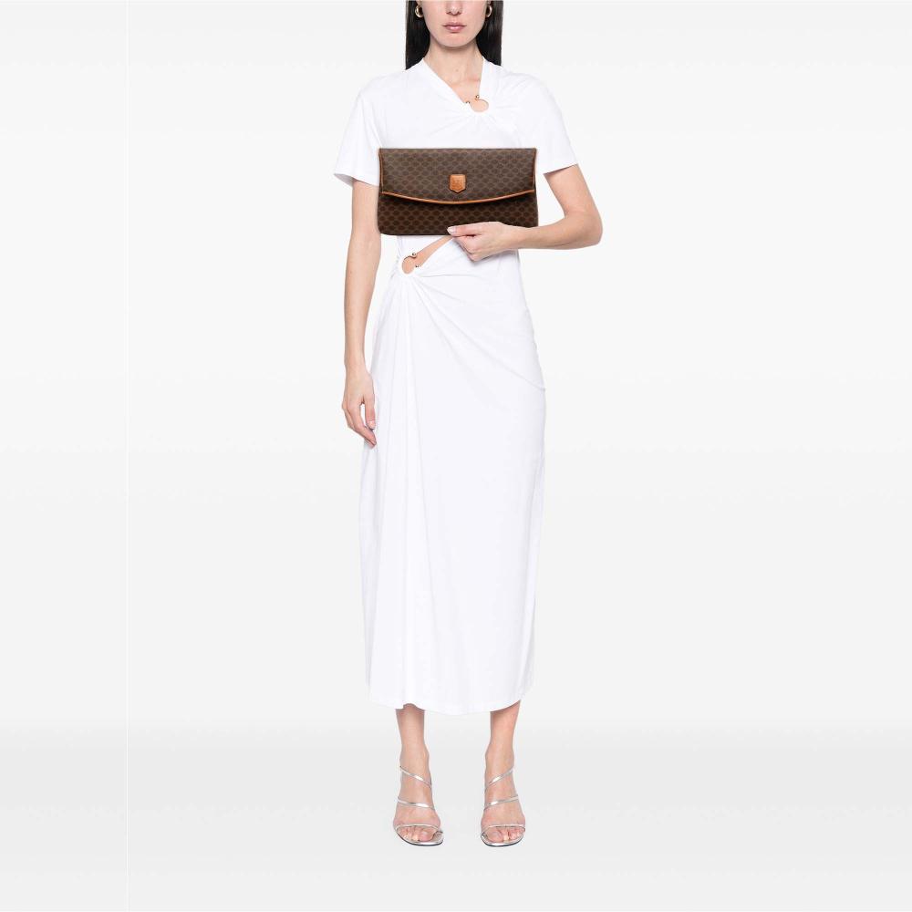 Celine B Celine Brown Coated Canvas Fabric Macadam Clutch Italy