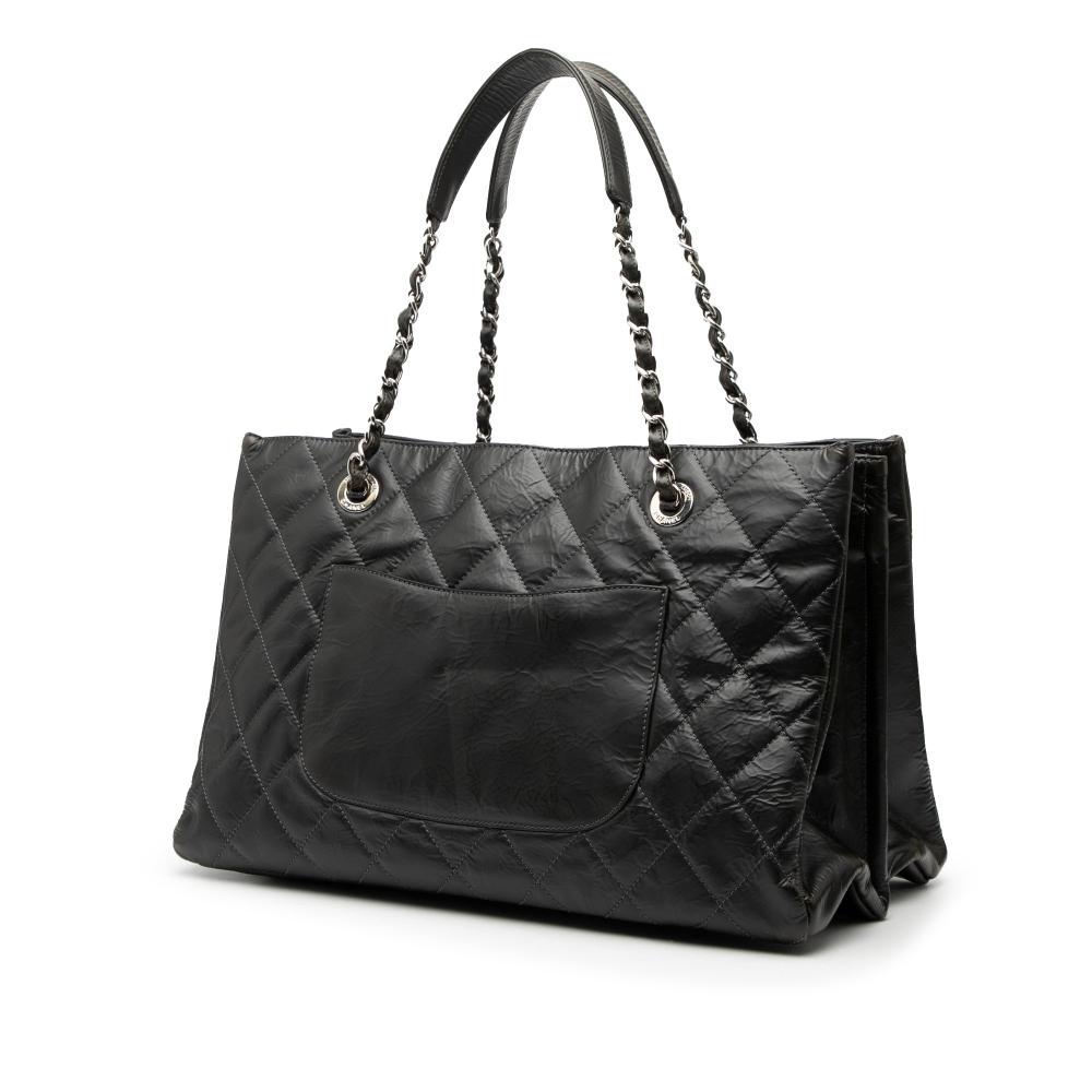 Chanel B Chanel Black Calf Leather CC Crinkled skin Chain Shopping Tote Italy