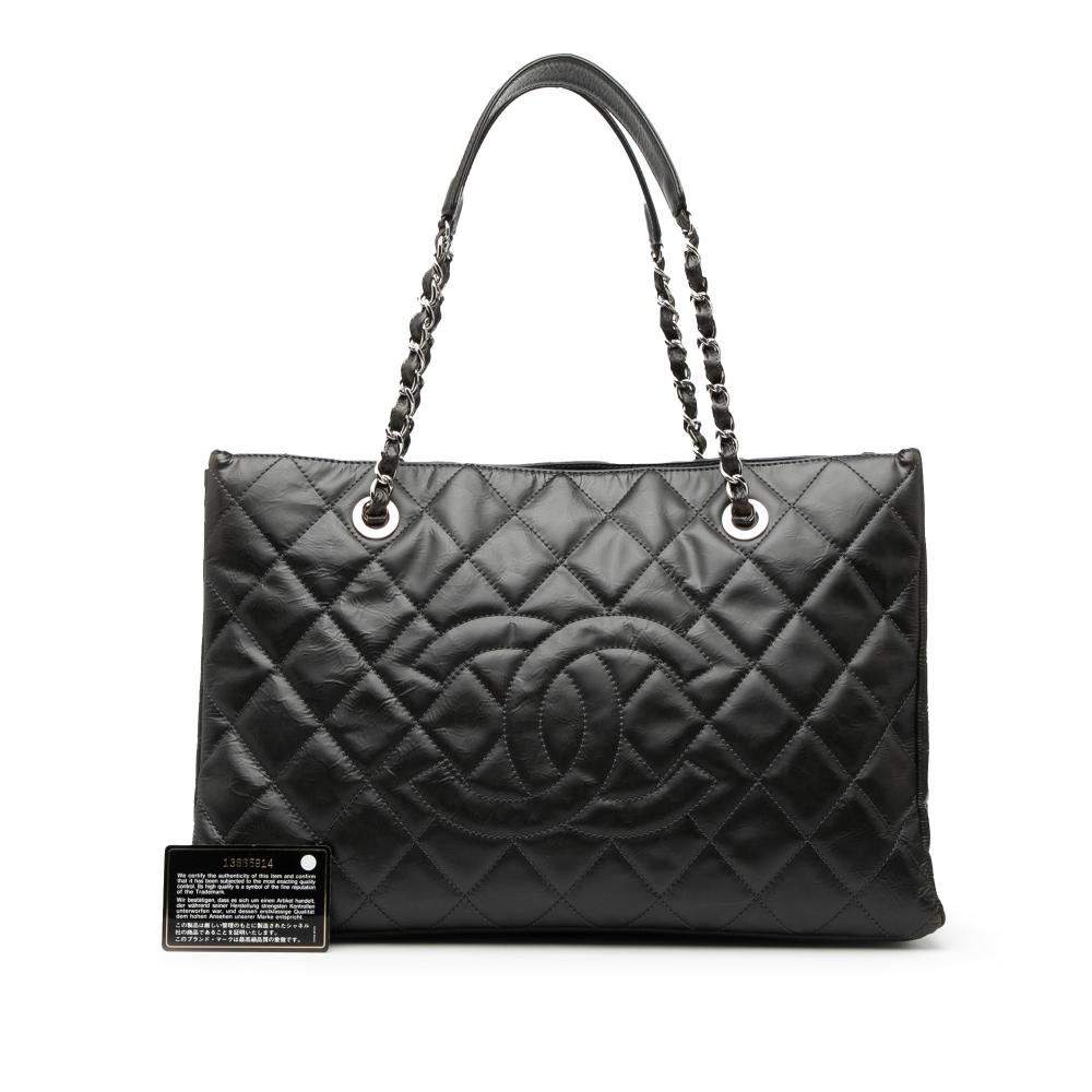 Chanel B Chanel Black Calf Leather CC Crinkled skin Chain Shopping Tote Italy