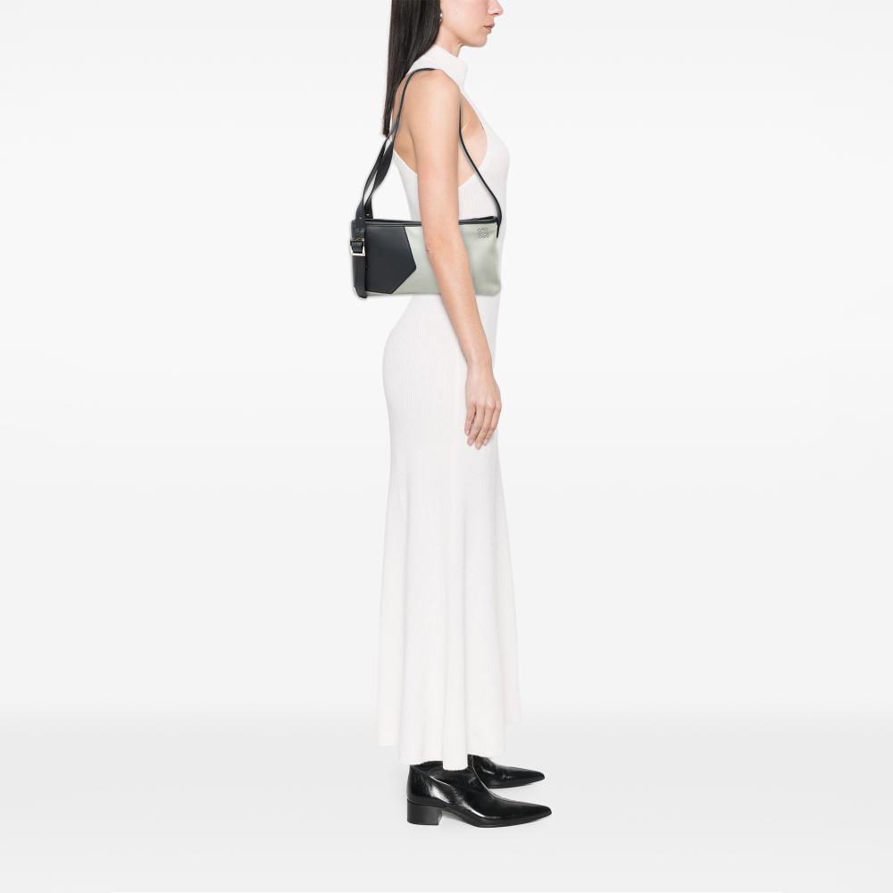 Loewe B LOEWE Gray Light Gray with Black Suede Leather Anagram Switching Shoulder Bag France