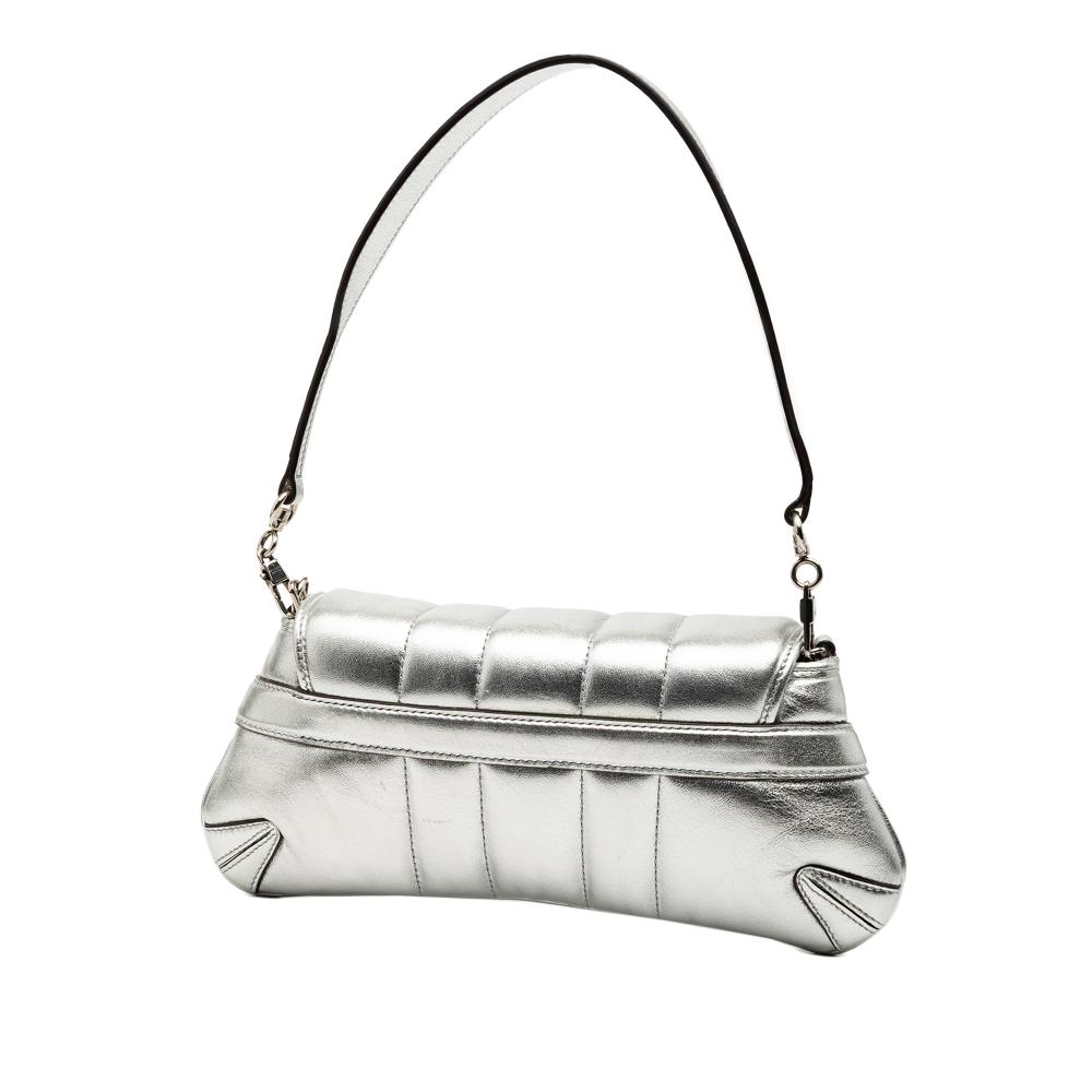 Gucci AB Gucci Silver Calf Leather Small Metallic Quilted Horsebit Chain Satchel Italy