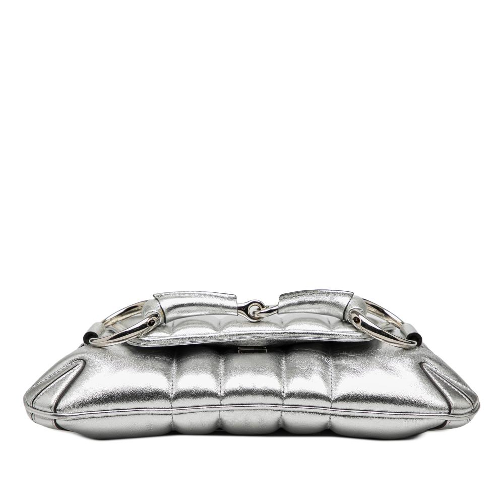 Gucci AB Gucci Silver Calf Leather Small Metallic Quilted Horsebit Chain Satchel Italy
