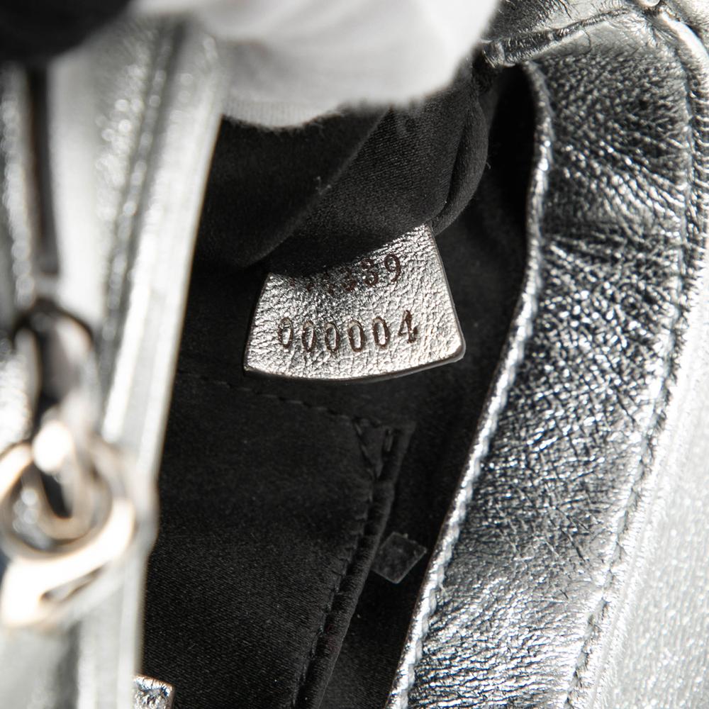 Gucci AB Gucci Silver Calf Leather Small Metallic Quilted Horsebit Chain Satchel Italy