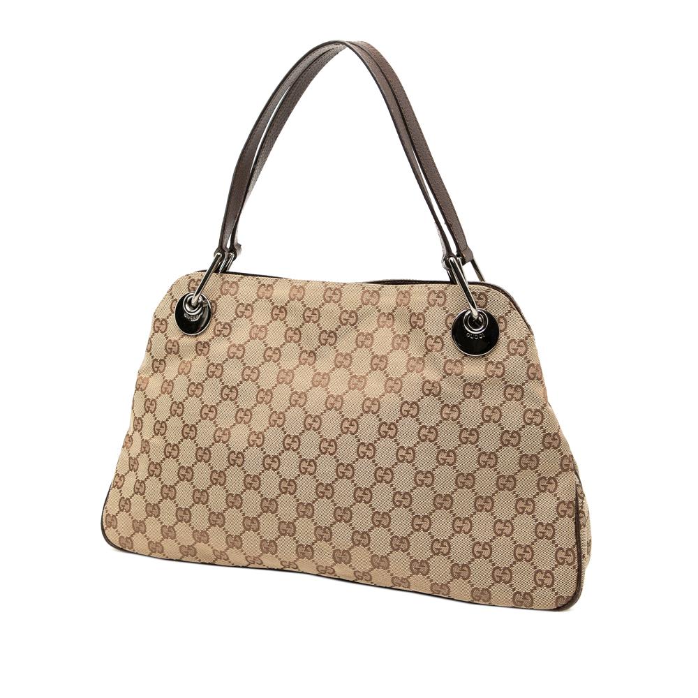 Gucci B Gucci Brown Beige Canvas Fabric GG Eclipse Shoulder Bag Italy