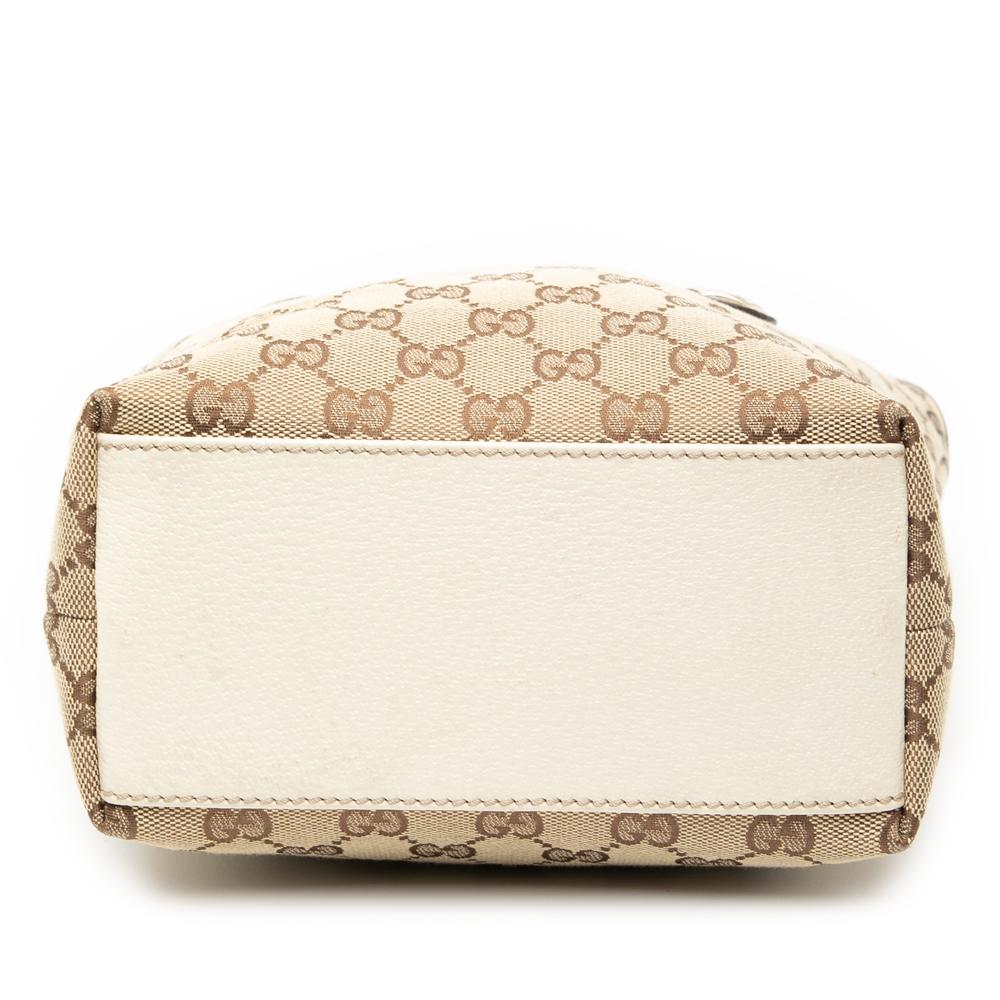 Gucci B Gucci Brown Beige with White Canvas Fabric GG Charmy Tote Italy