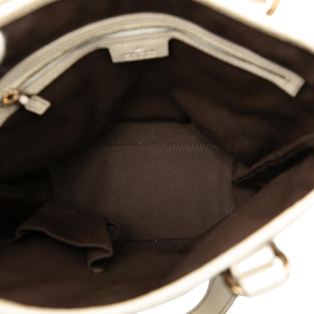 Gucci B Gucci Brown Beige with White Canvas Fabric GG Charmy Tote Italy