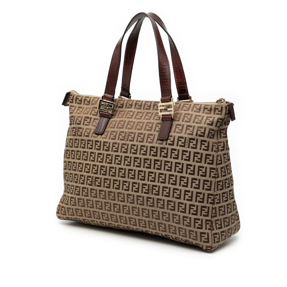 Fendi B Fendi Brown Beige Canvas Fabric Zucchino Tote Italy