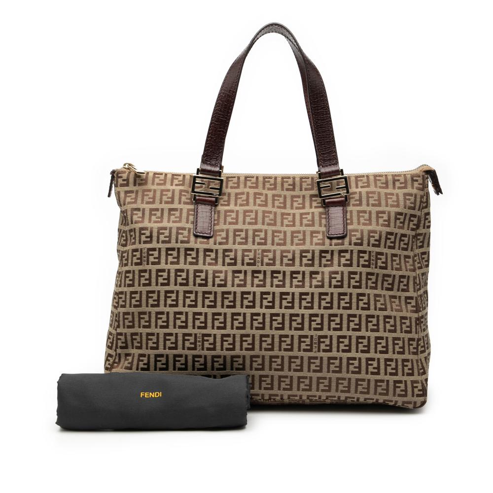 Fendi B Fendi Brown Beige Canvas Fabric Zucchino Tote Italy