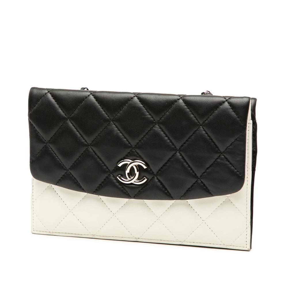 Chanel White CC Bicolor Quilted Lambskin Double Sided Wallet on Chain France