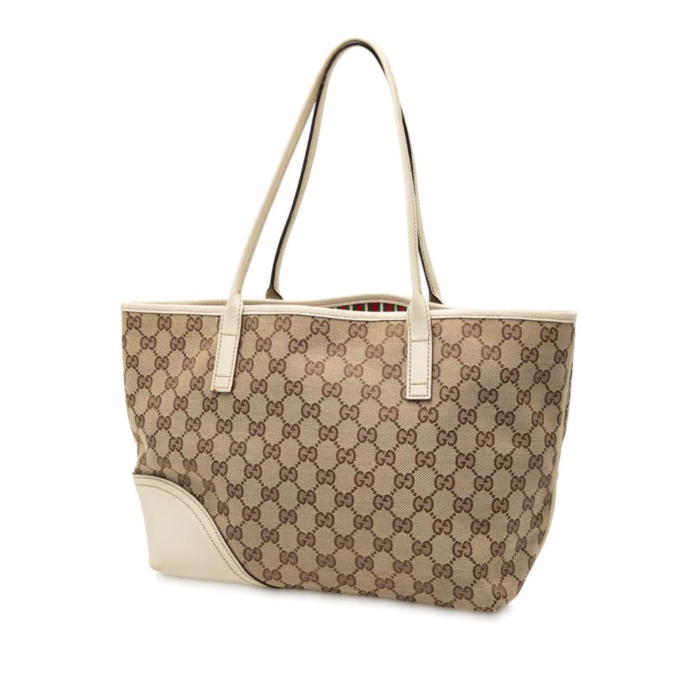 Gucci B Gucci Brown Beige with White Canvas Fabric GG New Britt Tote Italy