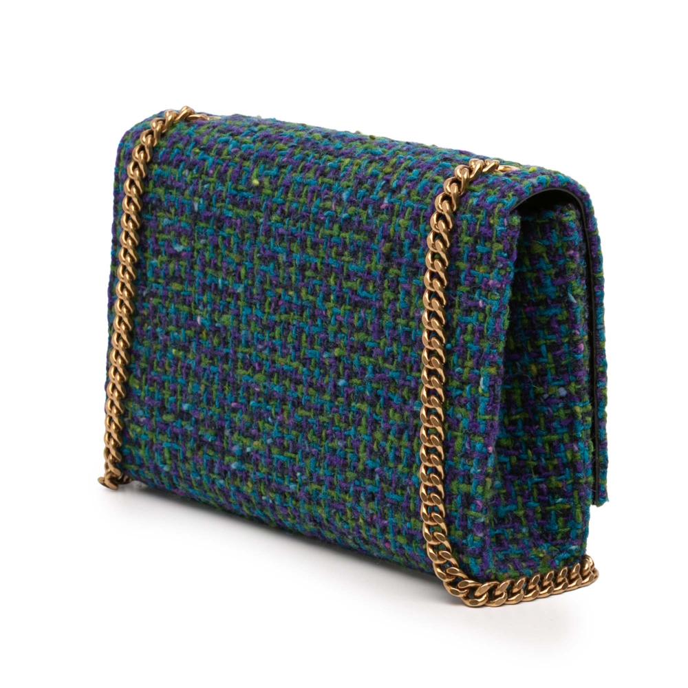 Saint Laurent AB Saint Laurent Blue Tweed Fabric Small Monogram Kate Crossbody Italy