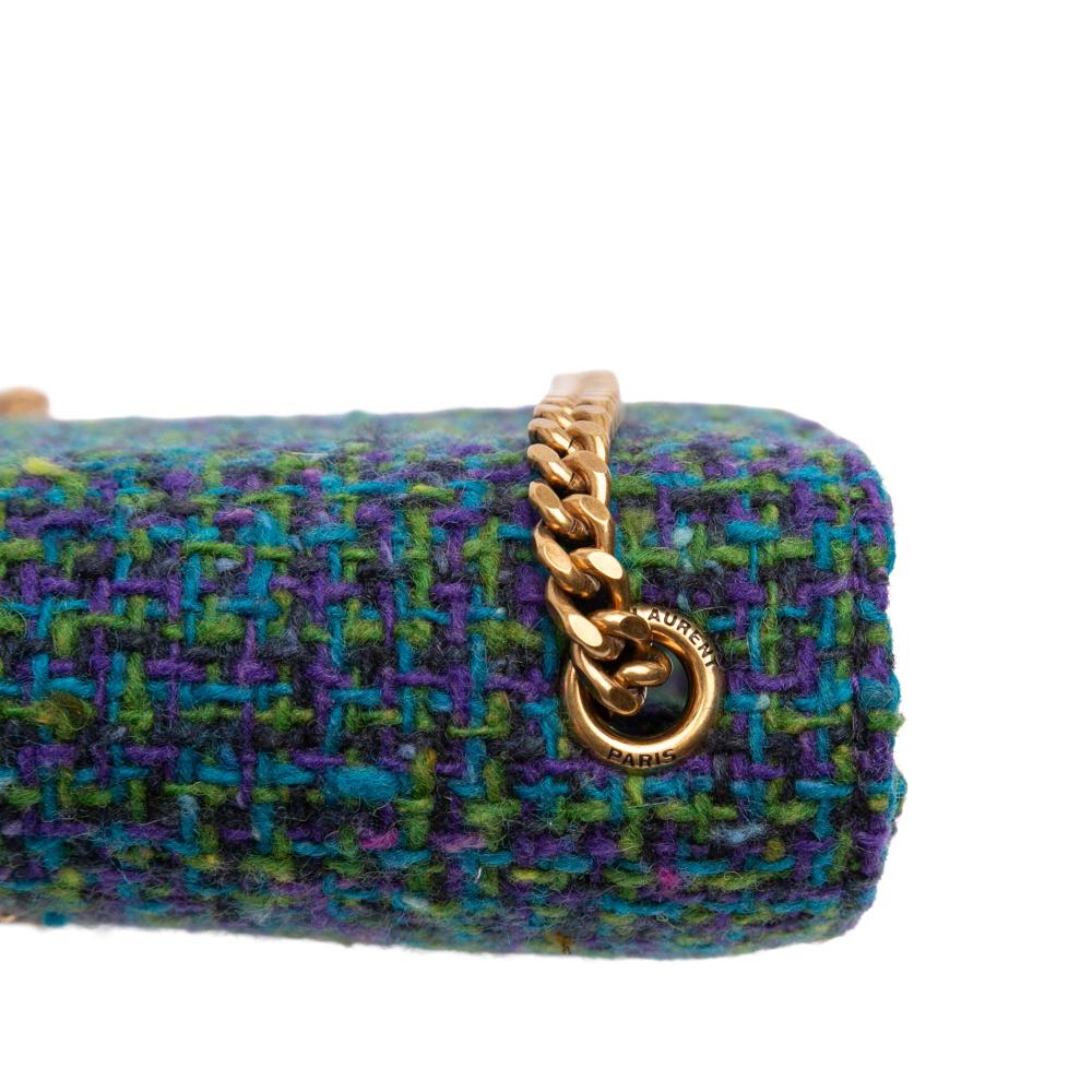 Saint Laurent AB Saint Laurent Blue Tweed Fabric Small Monogram Kate Crossbody Italy