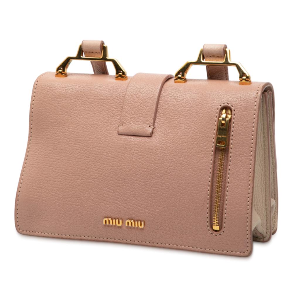 Miu Miu B Miu Miu Brown Nude with Pink Light Pink Goatskin Leather Bicolor Madras Crossbody Italy