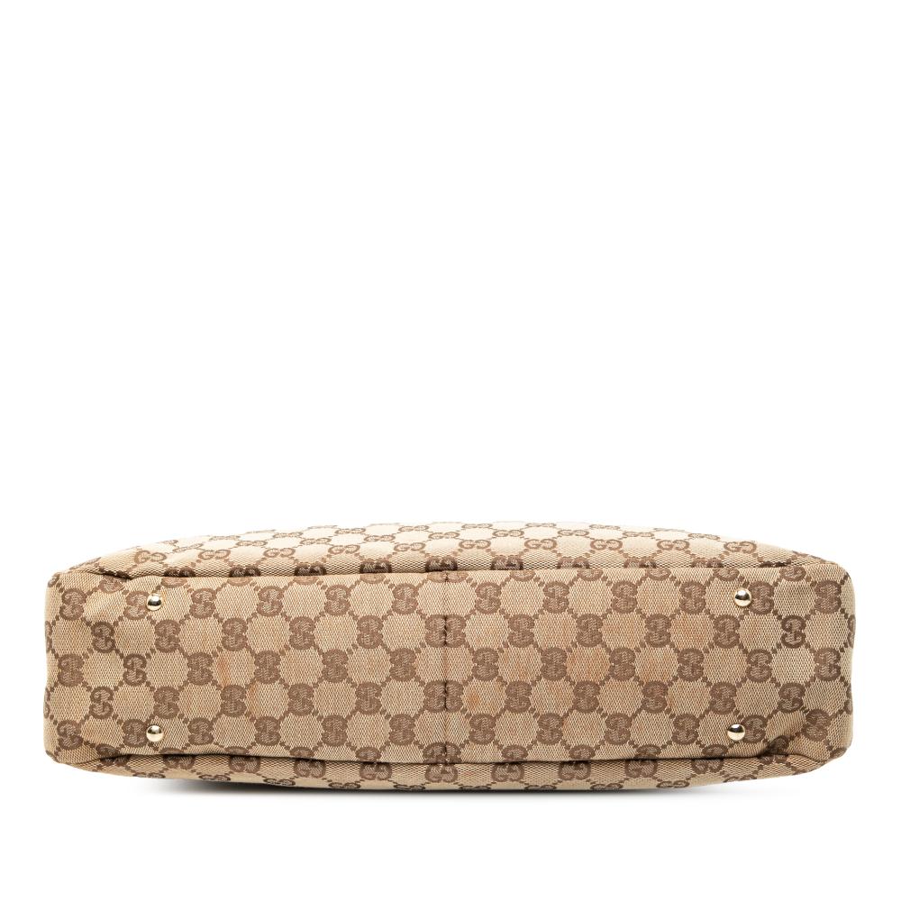 Gucci B Gucci Brown Beige Canvas Fabric GG Shoulder Bag Italy