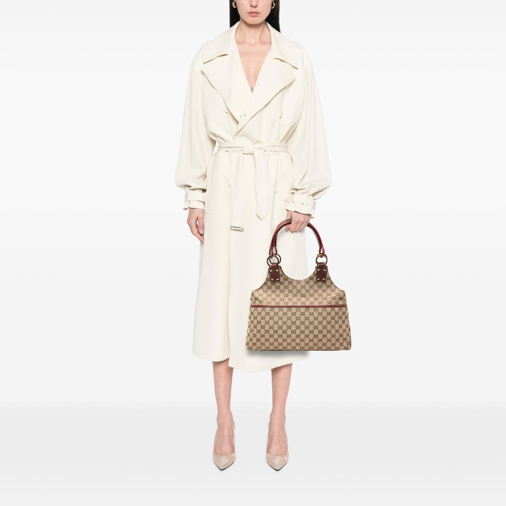 Gucci B Gucci Brown Beige Canvas Fabric GG Shoulder Bag Italy