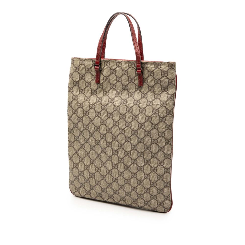 Gucci B Gucci Brown Beige Coated Canvas Fabric GG Supreme Tote Italy