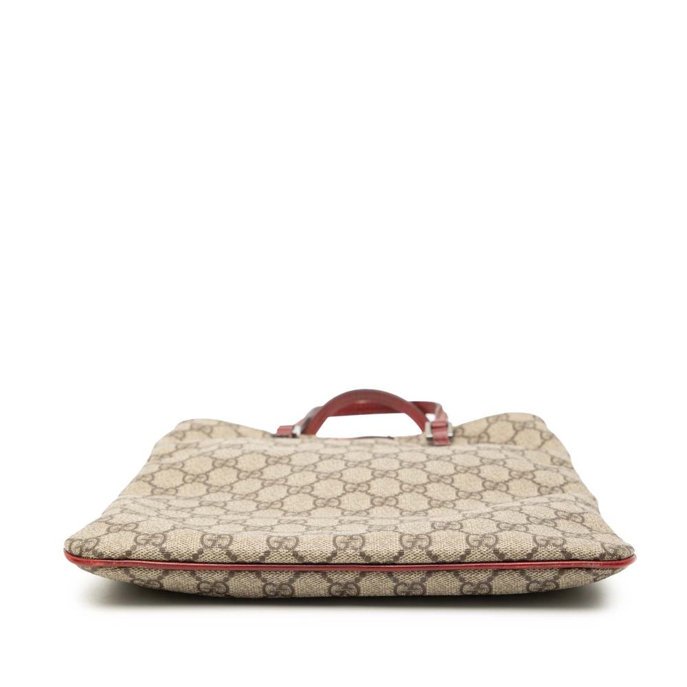 Gucci B Gucci Brown Beige Coated Canvas Fabric GG Supreme Tote Italy