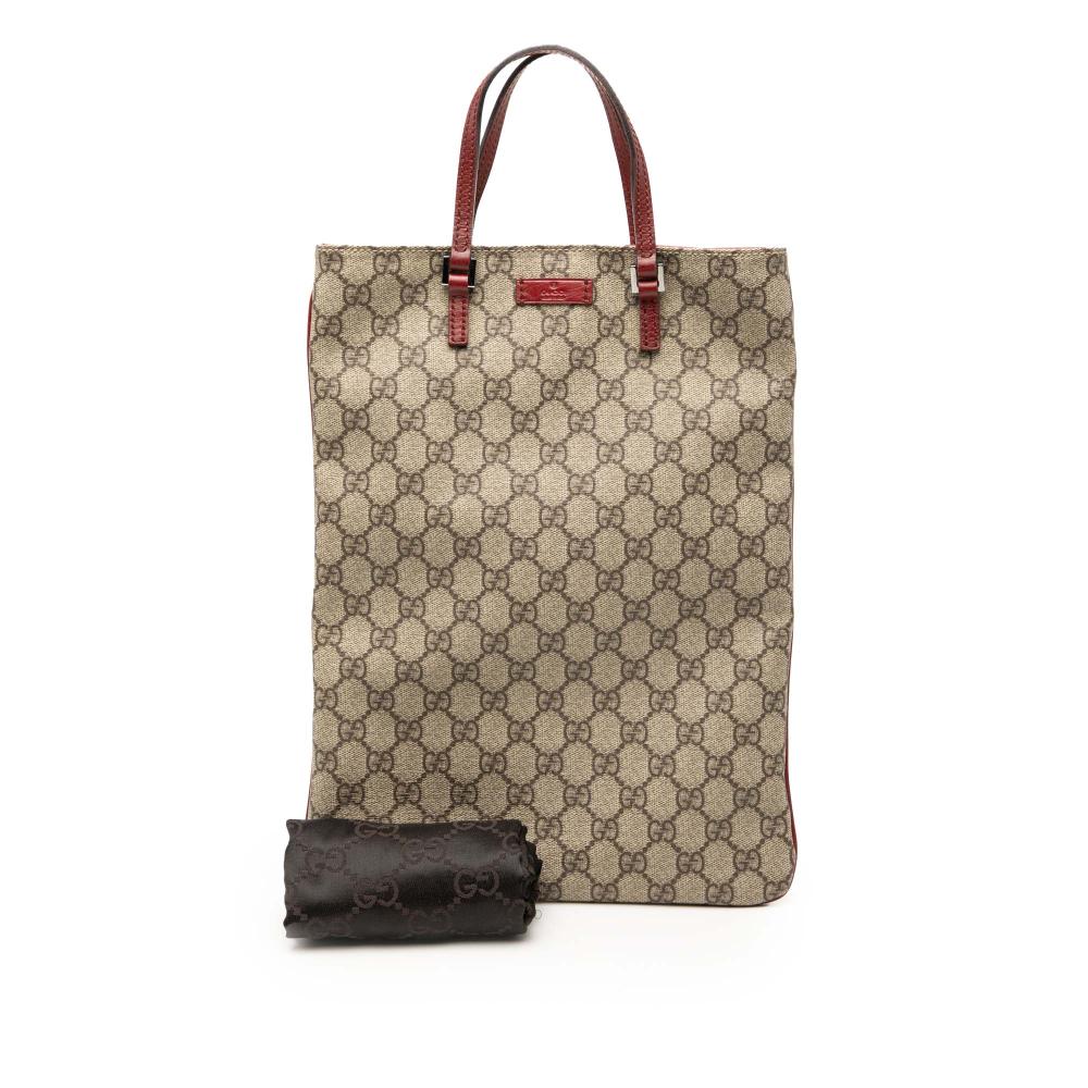 Gucci B Gucci Brown Beige Coated Canvas Fabric GG Supreme Tote Italy