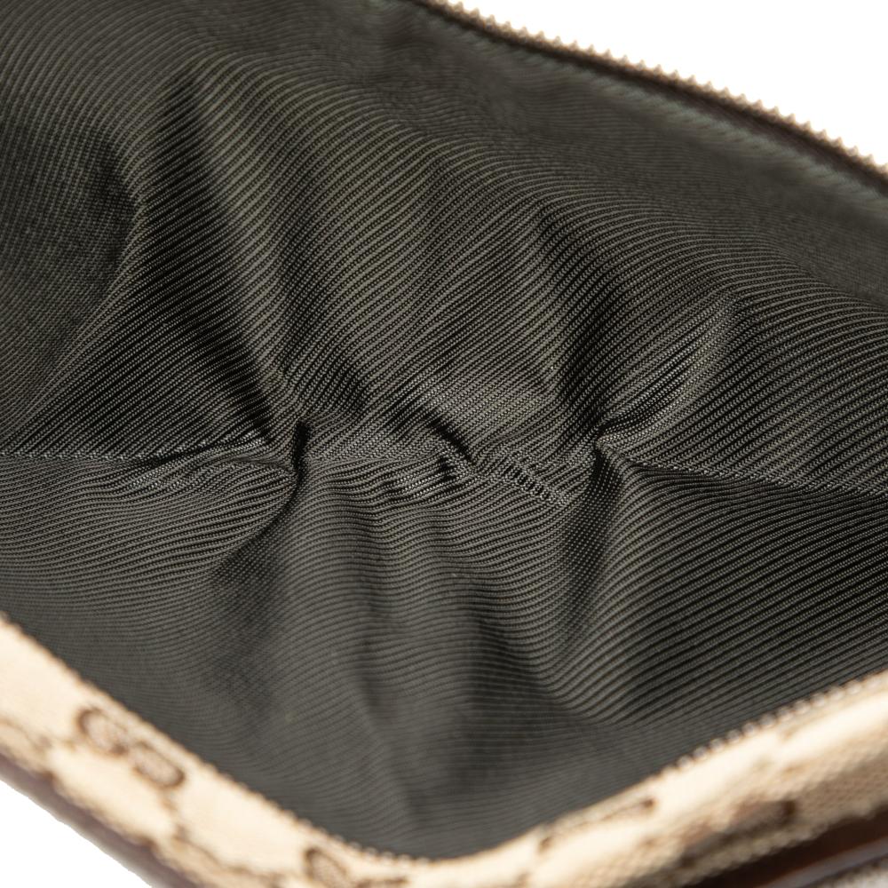 Gucci B Gucci Brown Beige Canvas Fabric GG Double Pocket Belt Bag Italy