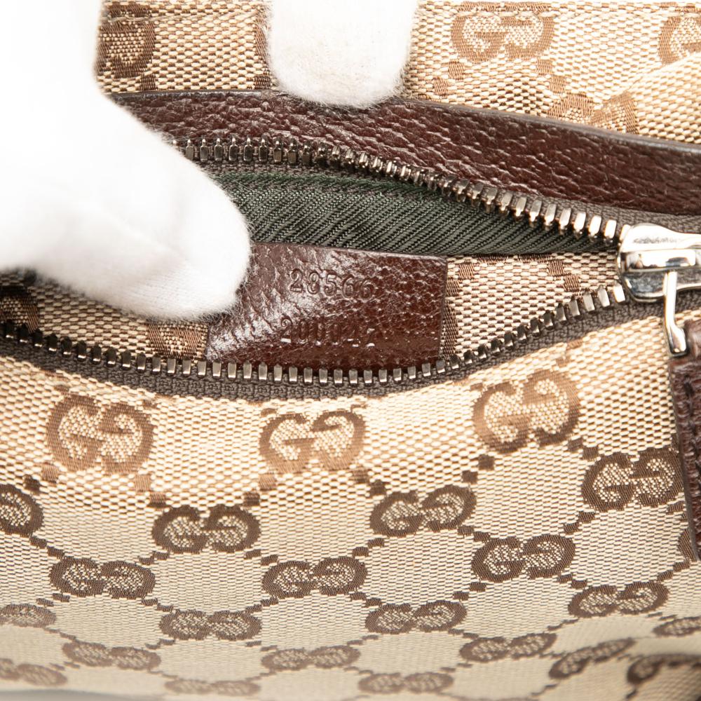 Gucci B Gucci Brown Beige Canvas Fabric GG Double Pocket Belt Bag Italy