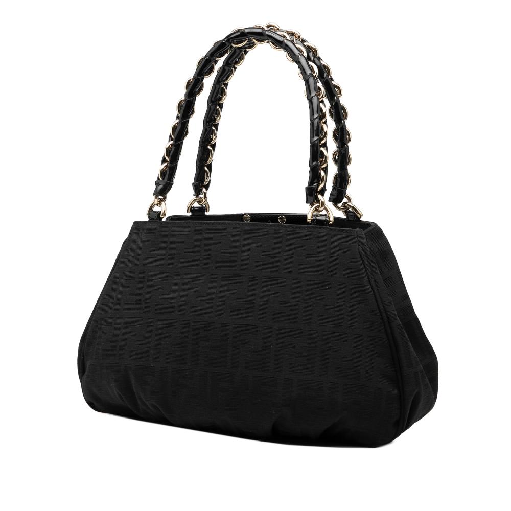 Fendi B Fendi Black Canvas Fabric Small Zucca Mia Chain Tote Italy