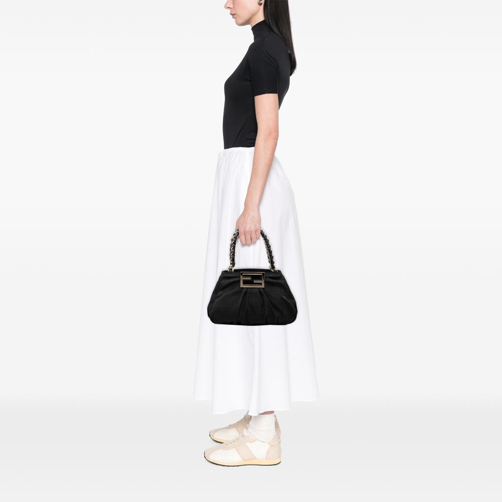 Fendi B Fendi Black Canvas Fabric Small Zucca Mia Chain Tote Italy