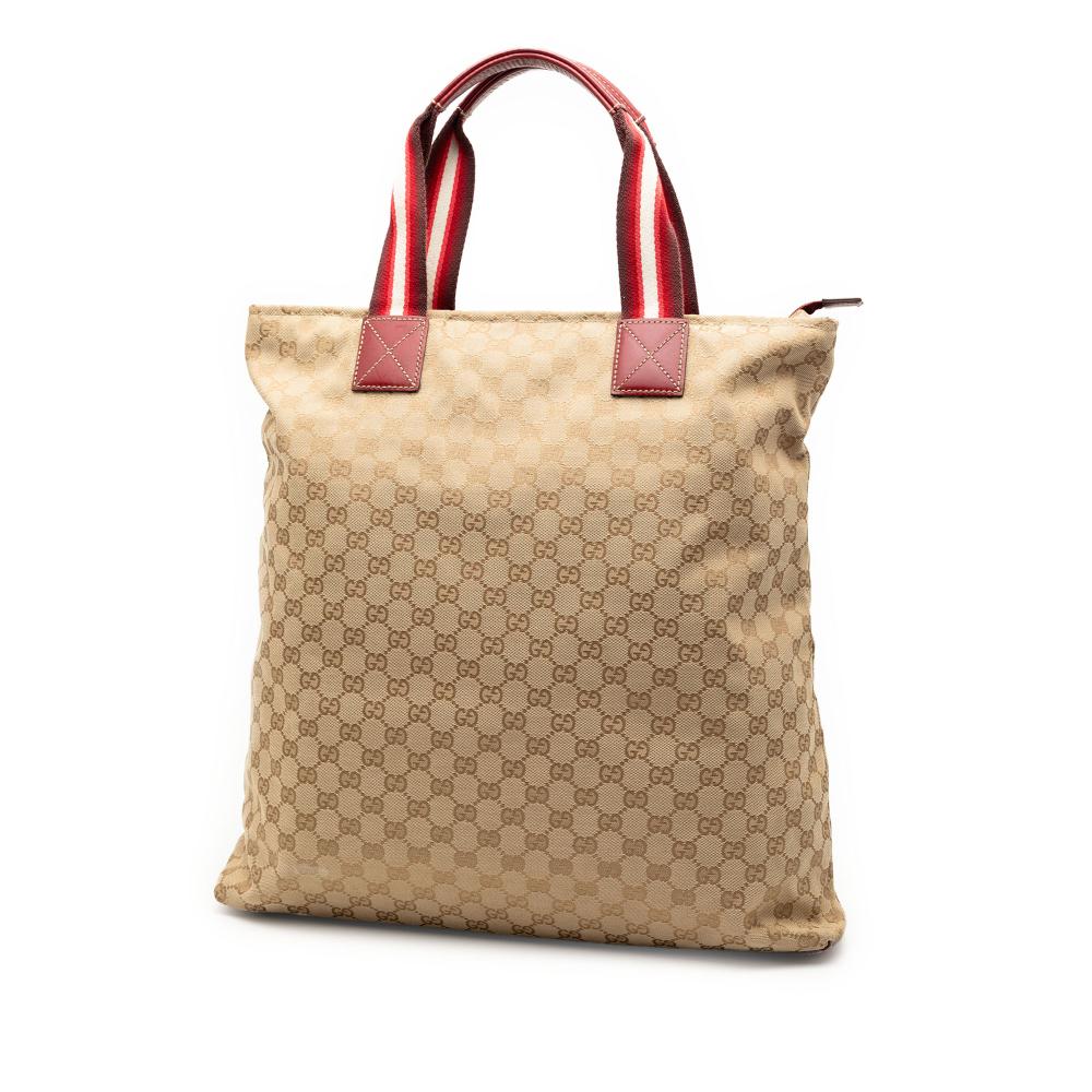 Gucci AB Gucci Brown Beige Canvas Fabric GG Web Tote Italy