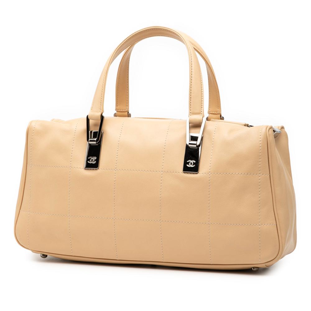 Chanel AB Chanel Brown Beige Lambskin Leather Leather CC Square Quilted Lambskin Handbag Italy