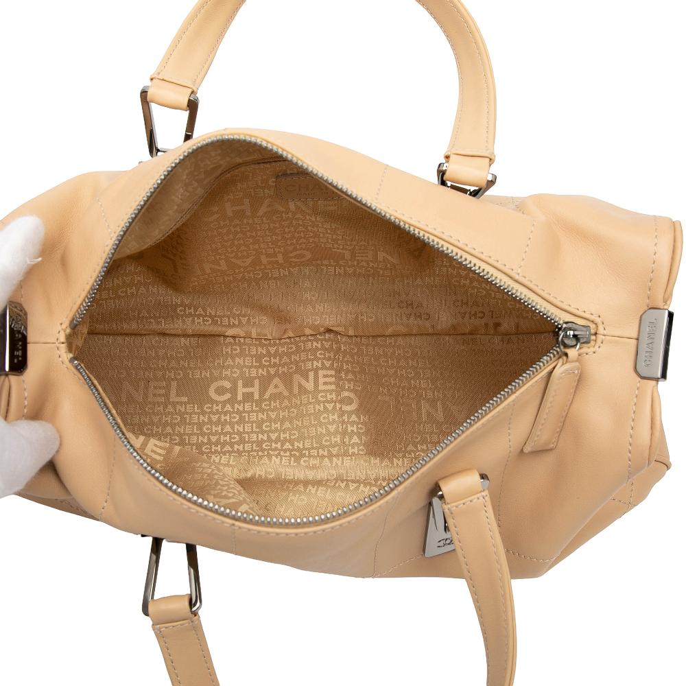 Chanel AB Chanel Brown Beige Lambskin Leather Leather CC Square Quilted Lambskin Handbag Italy