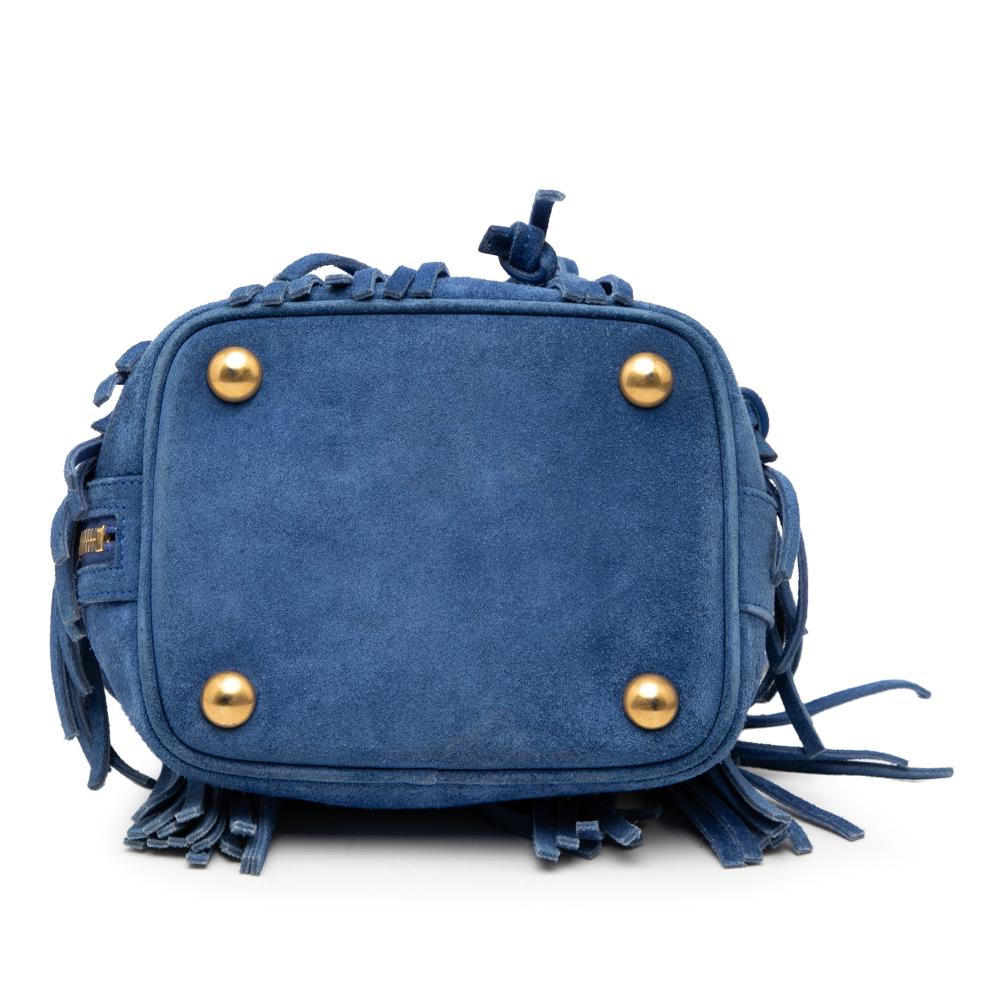 Saint Laurent B Saint Laurent Blue Suede Leather Small Emmanuelle Fringe Bucket Bag Italy