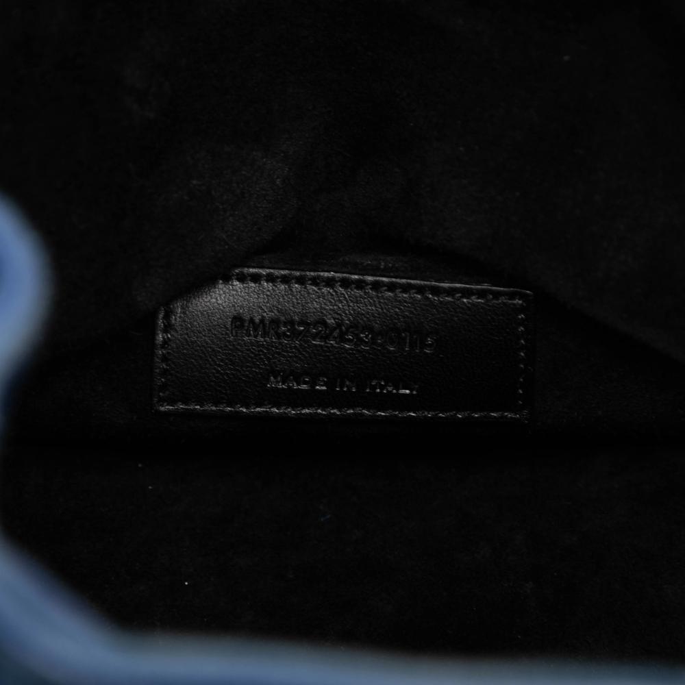 Saint Laurent B Saint Laurent Blue Suede Leather Small Emmanuelle Fringe Bucket Bag Italy