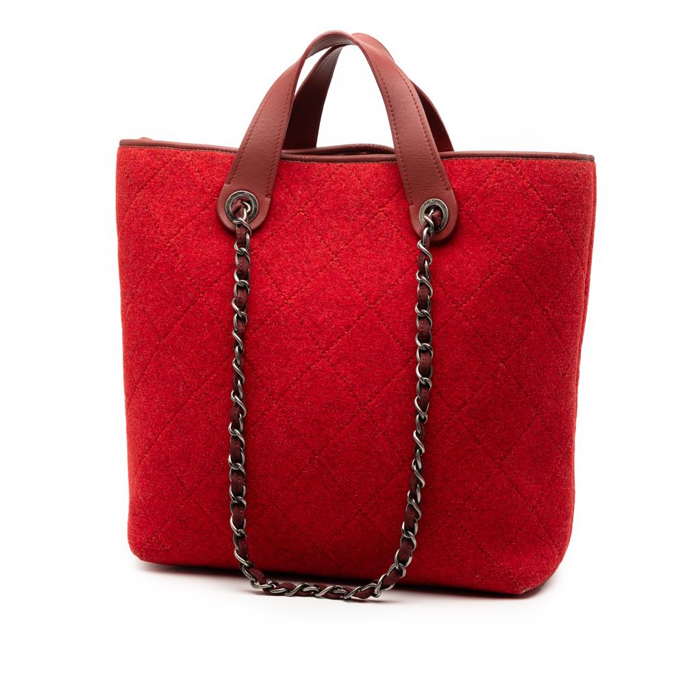 Chanel AB Chanel Red Wool Fabric Medium CC Quilted Felt Pop Tote Italy