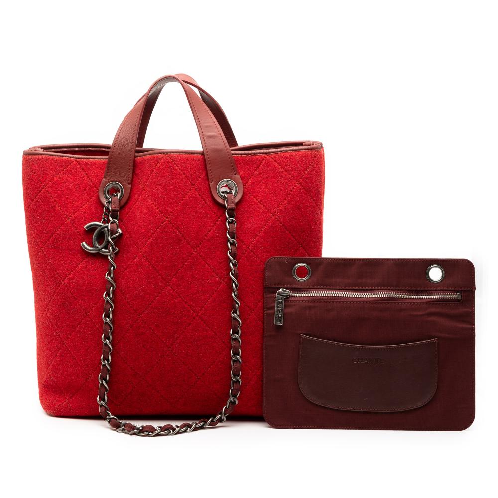 Chanel AB Chanel Red Wool Fabric Medium CC Quilted Felt Pop Tote Italy