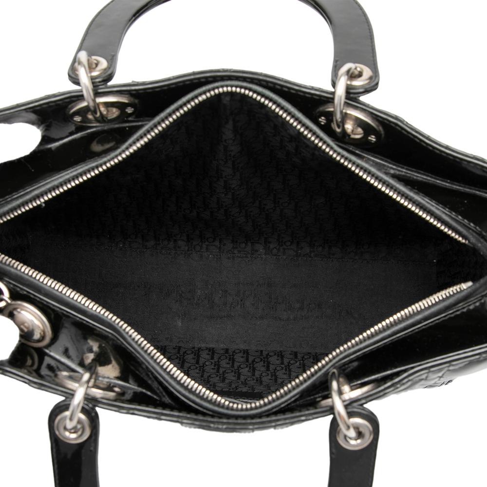 Christian Dior B Dior Black Patent Leather Leather Large Patent Cannage Lady Dior Italy